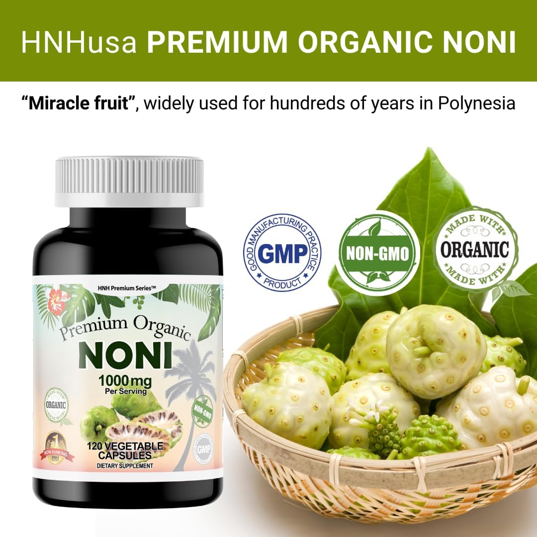 Organic Noni 1000mg Capsules - Pure Antioxidant Immune Support - Morinda Citrifolia Extract - Vegan, Non-GMO - 120ct.