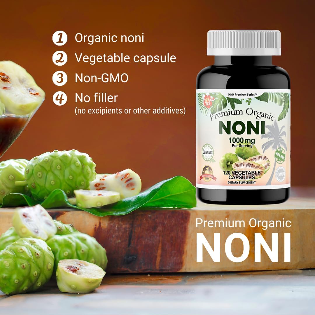 Organic Noni 1000mg Capsules - Pure Antioxidant Immune Support - Morinda Citrifolia Extract - Vegan, Non-GMO - 120ct.