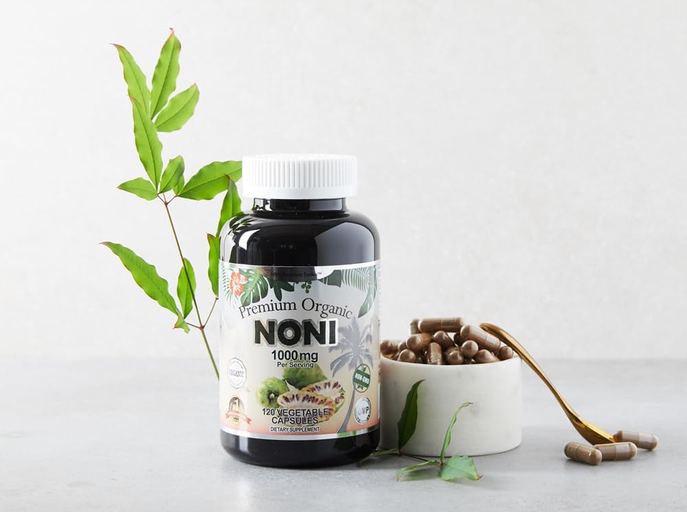 Organic Noni 1000mg Capsules - Pure Antioxidant Immune Support - Morinda Citrifolia Extract - Vegan, Non-GMO - 120ct.
