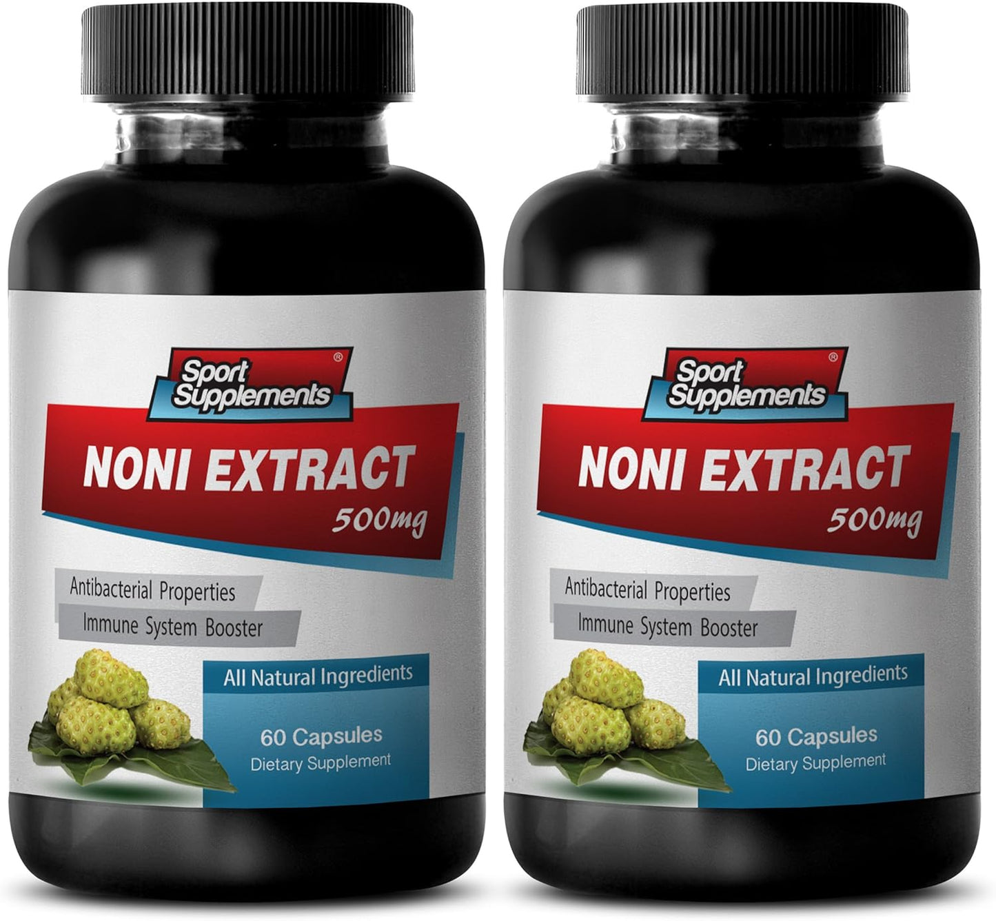 Organic Noni Extract Capsules for Energy Boost, Focus, and Anti-Aging - 2 Bottles, 120 Capsules