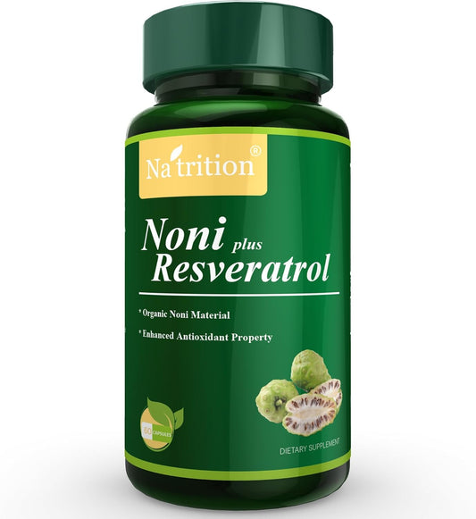 Organic Noni Extract with Trans-Resveratrol Capsules - Antioxidant, Anti-Aging Formula - 60 Veggie Capsules