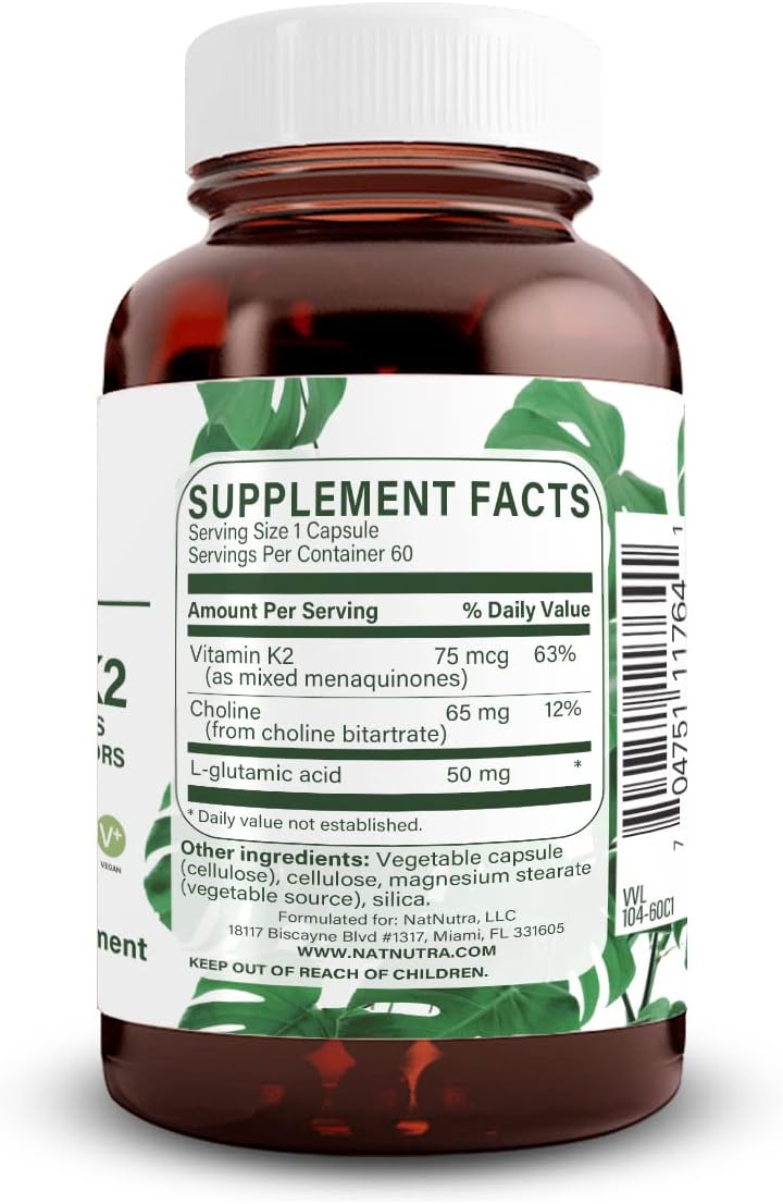 Organic Nutra Vitamin K2 Full Spectrum Supplement for Cardiovascular and Metabolic Health - 75 mcg, 60 Capsules (2 Pack)