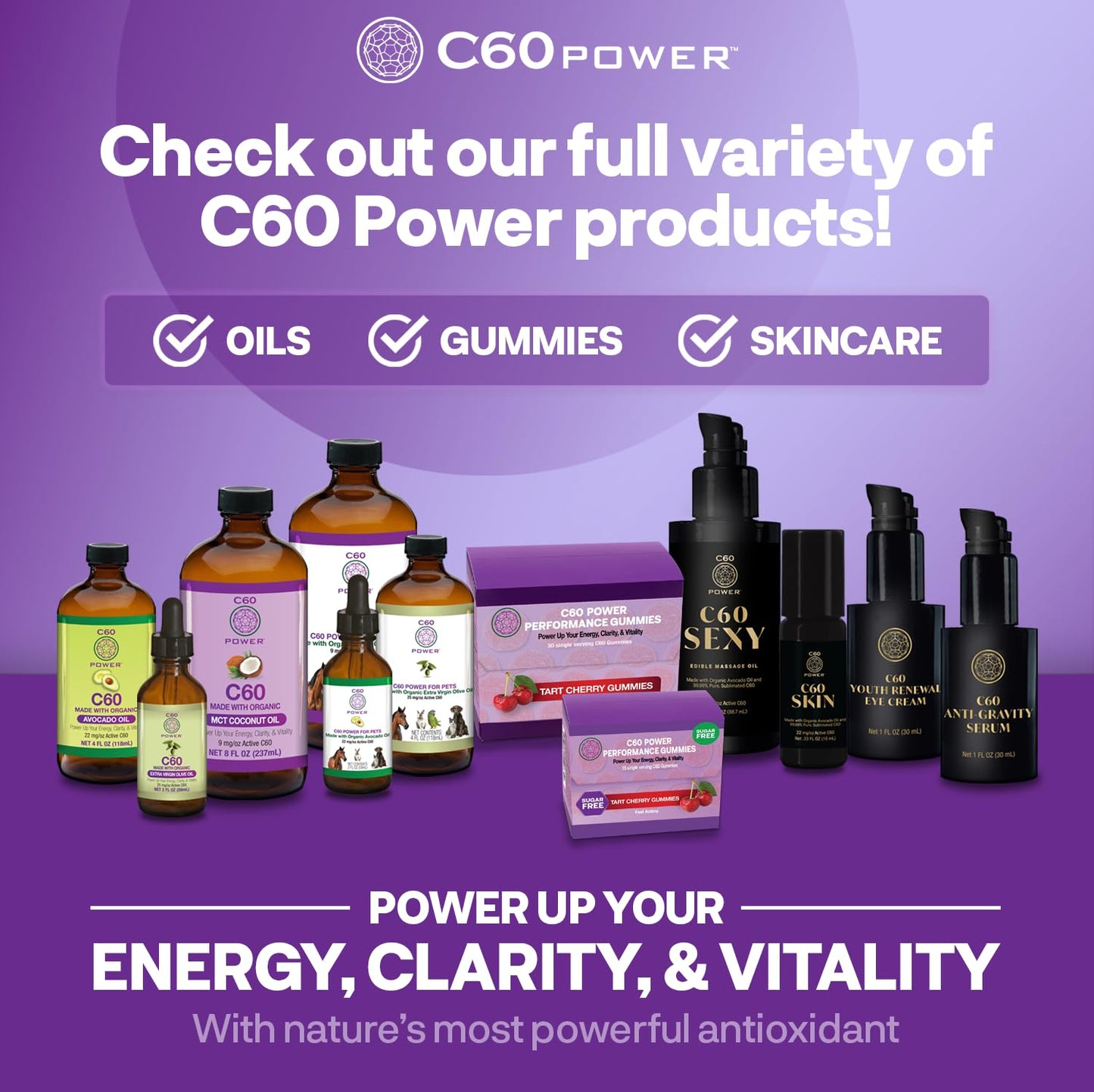 Organic Oil Kit with C60 Purple Power for Optimal Mitochondrial Function and Reduced Oxidative Burden