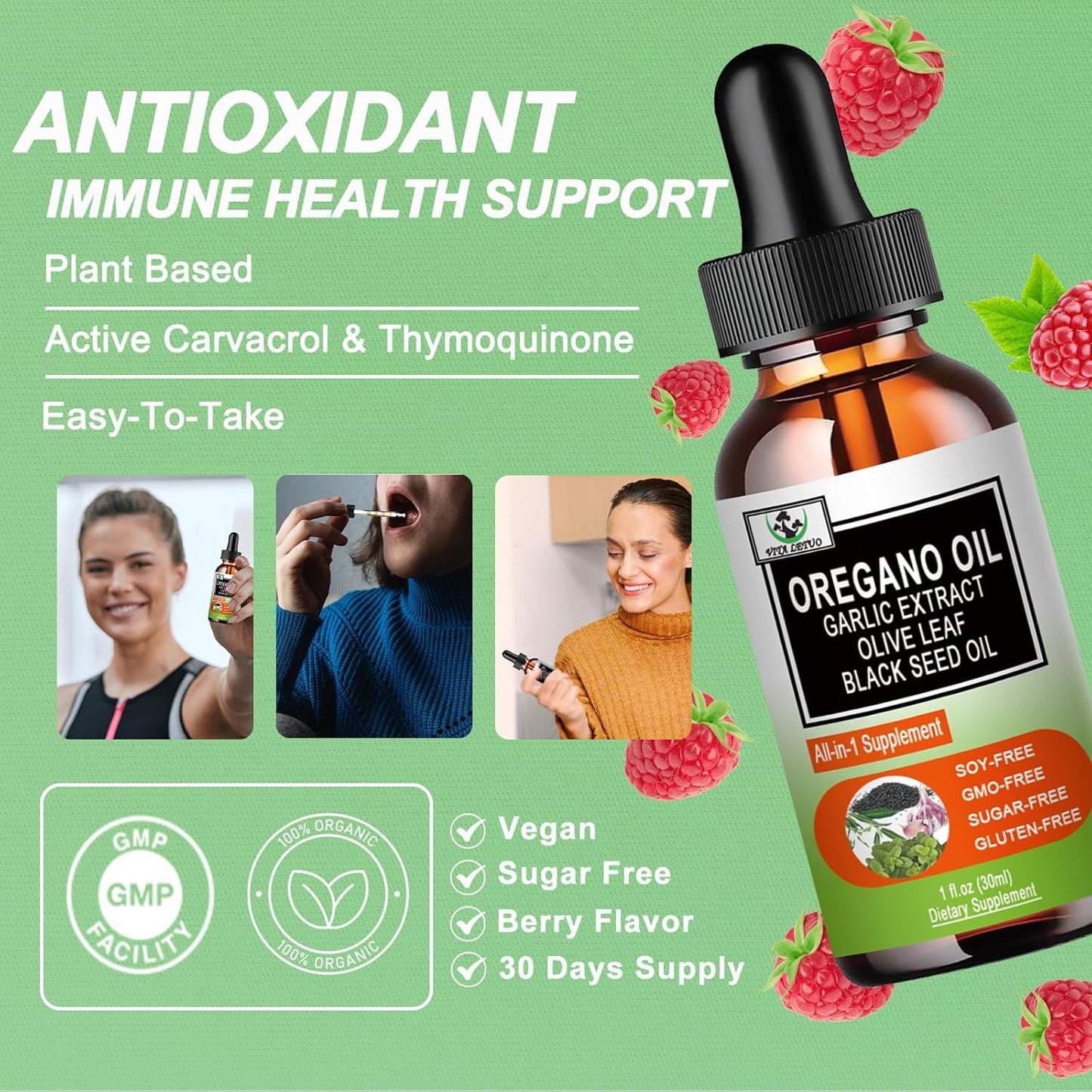 Organic Oil of Oregano and Black Seed Oil Drops for Immune and Digestive Support with Garlic and Elderberry - 2 Pack for 6X Absorption Than Oregano Oil Capsules