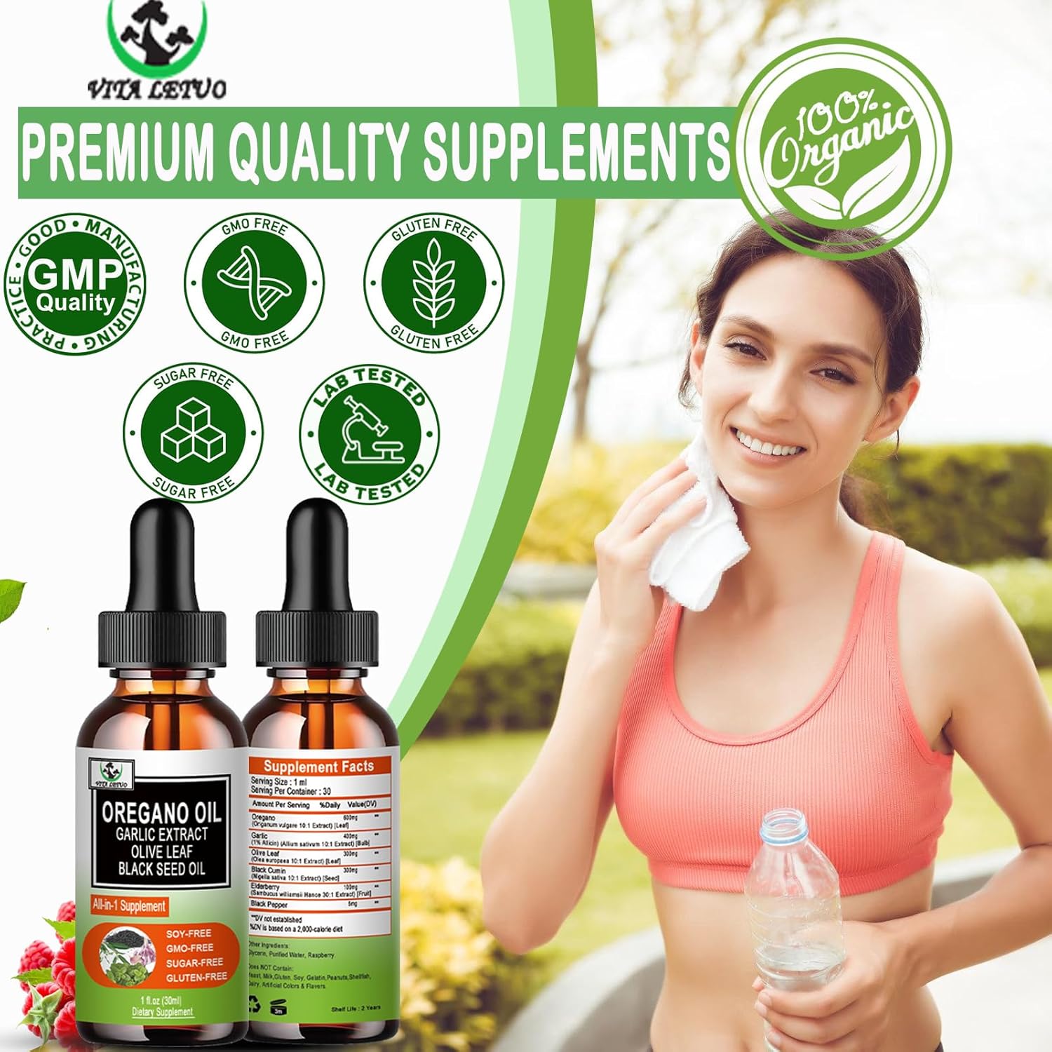 Organic Oil of Oregano and Black Seed Oil Drops for Immune and Digestive Support with Garlic and Elderberry - 2 Pack for 6X Absorption Than Oregano Oil Capsules