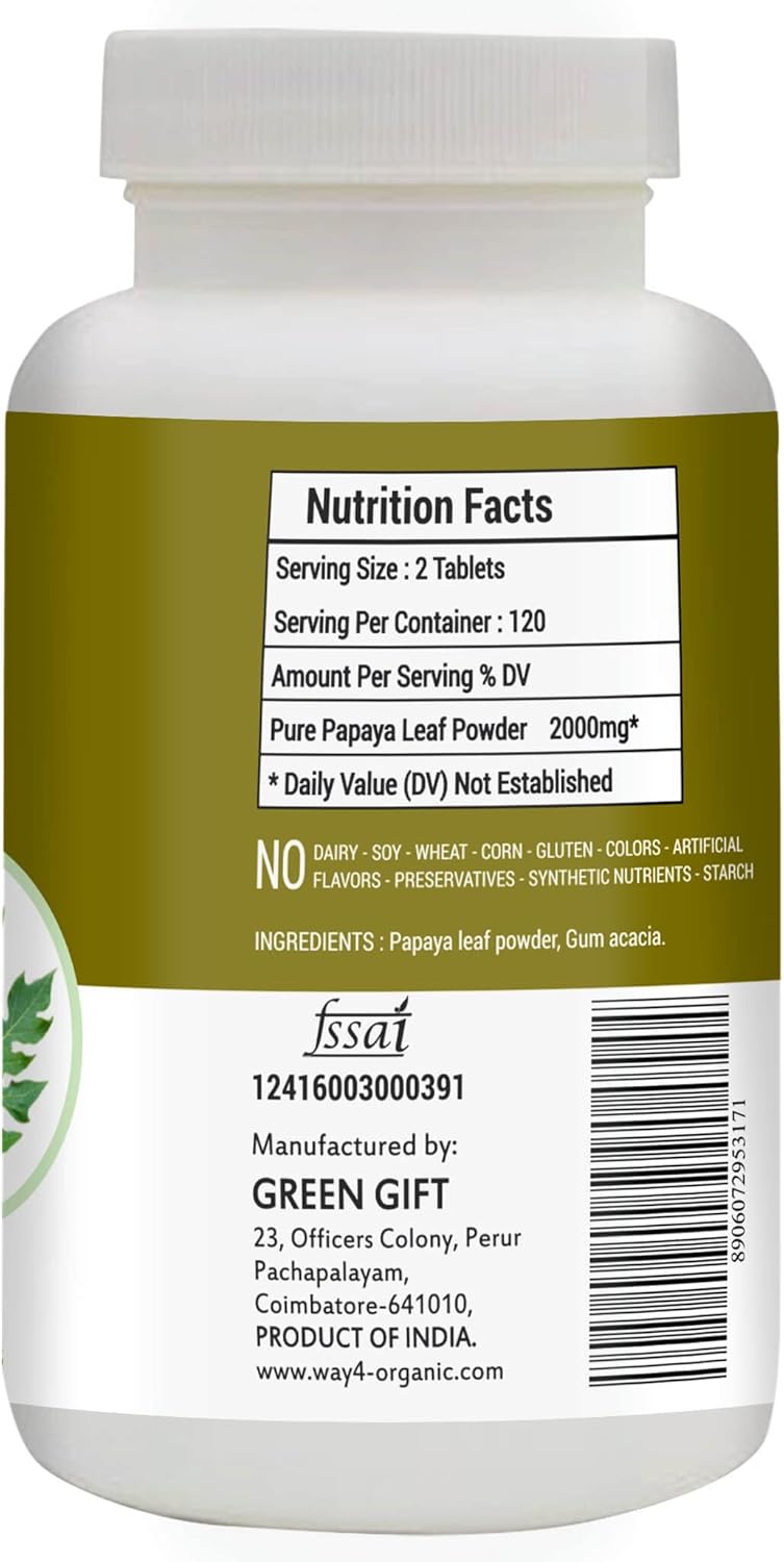 Organic Papaya Leaf Extract Capsules 500mg - 240 Pills, Immunity & Digestion Support - 4 Month Supply