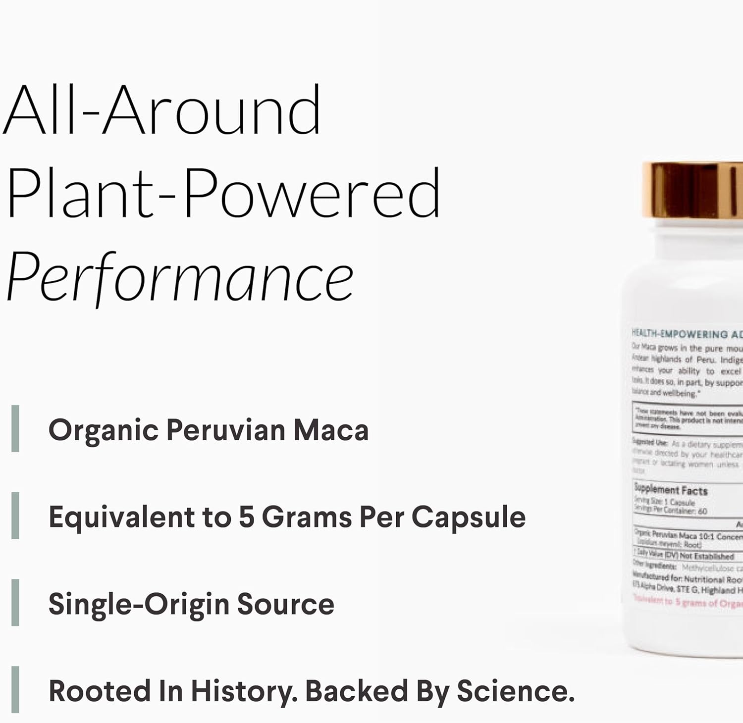 Organic Peruvian Maca Root Capsules - 10:1 Concentration, Vegan Supplement - 60 ct.