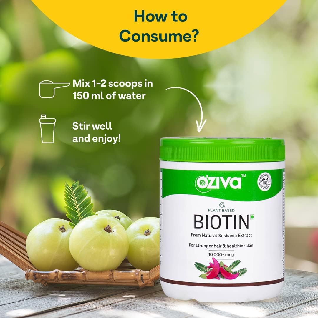 Organic Plant-Based Biotin Powder for Hair Growth and Healthy Skin & Nails - 125g Vegan Supplement with Silica & Sesbania Agati