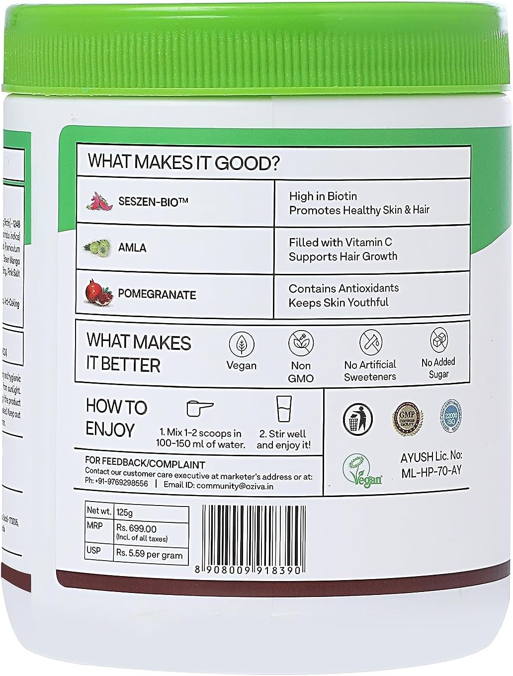 Organic Plant-Based Biotin Powder for Hair Growth and Healthy Skin & Nails - 125g Vegan Supplement with Silica & Sesbania Agati