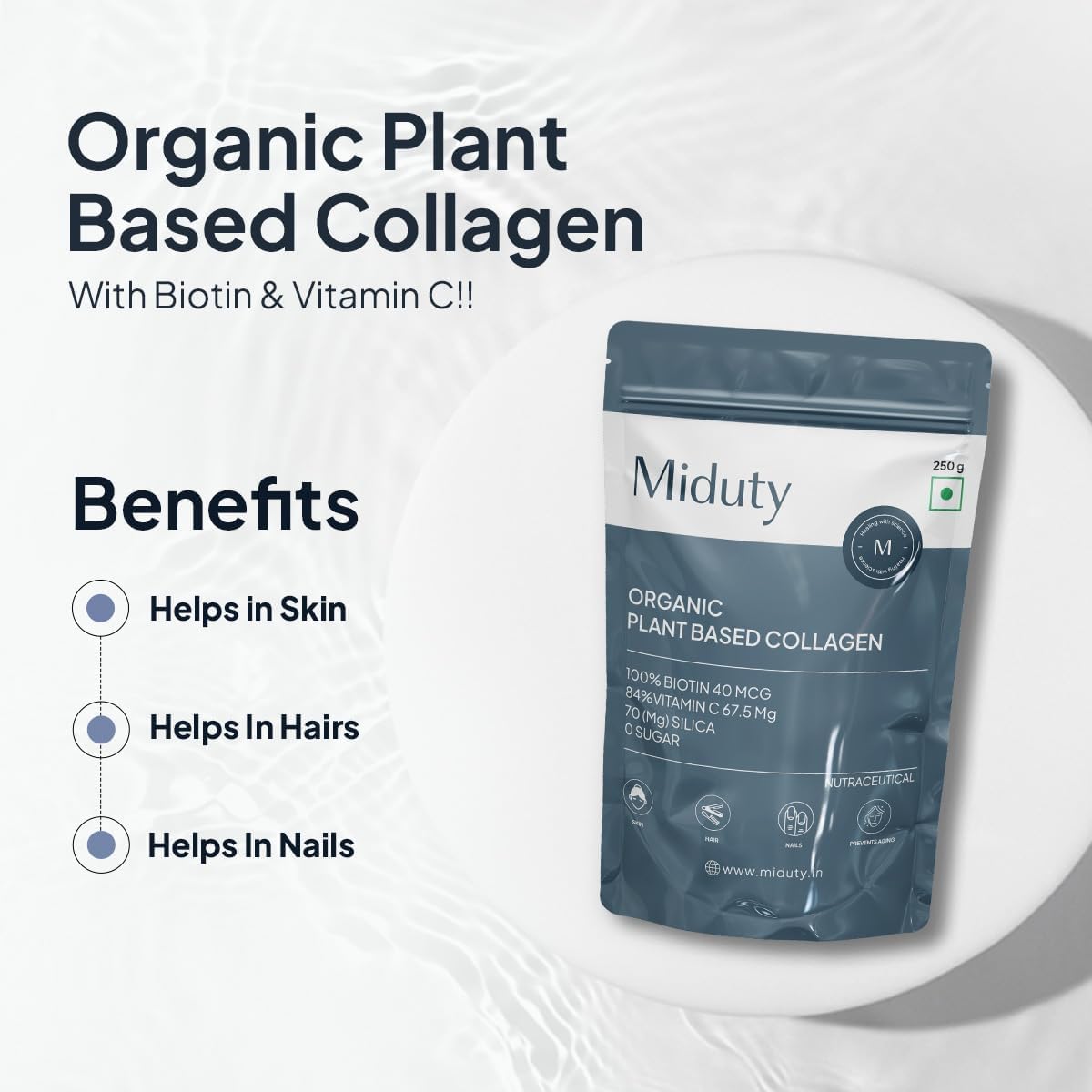 Organic Plant-Based Collagen Powder Supplement for Skin, Hair, and Nails - 250gm Pack