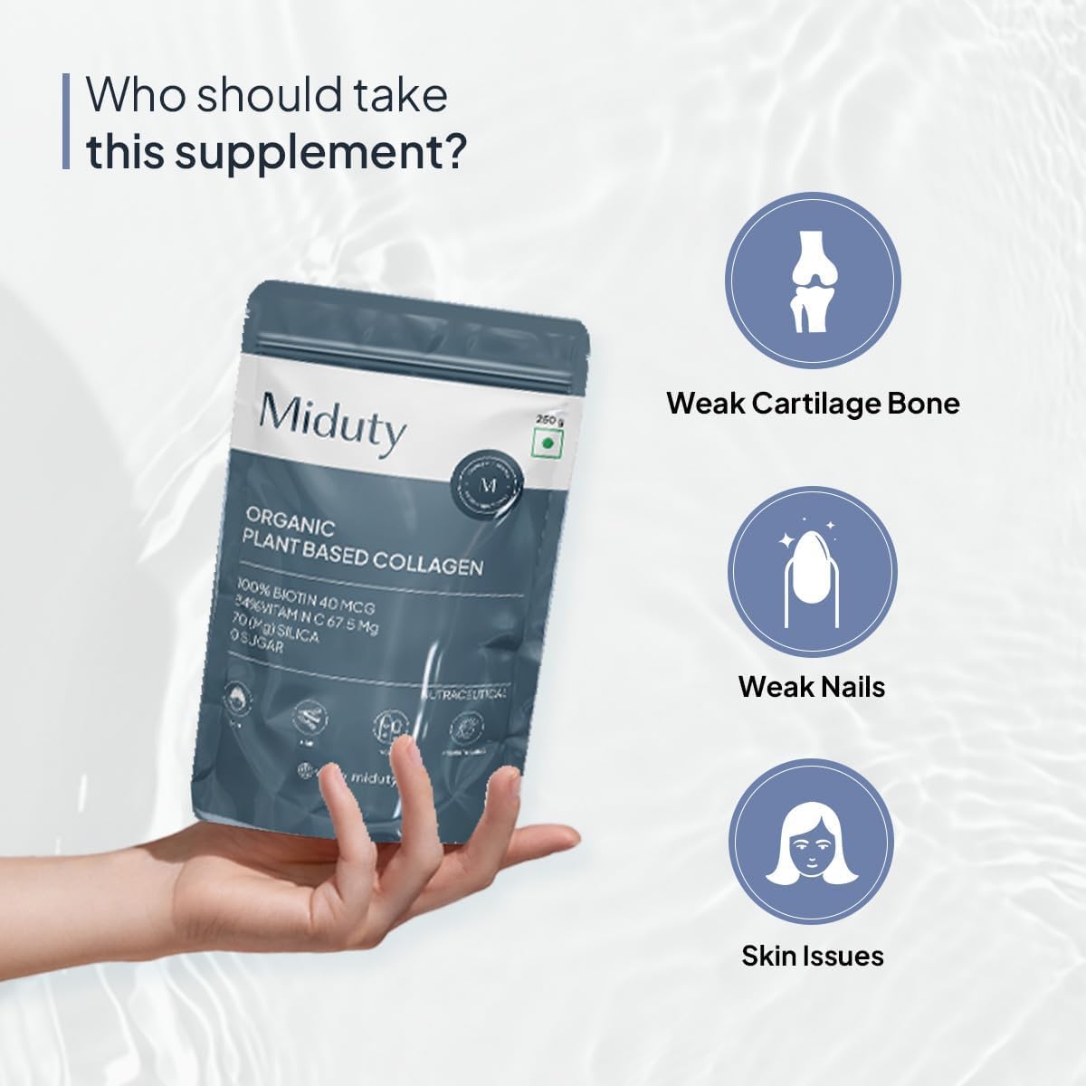 Organic Plant-Based Collagen Powder Supplement for Skin, Hair, and Nails - 250gm Pack