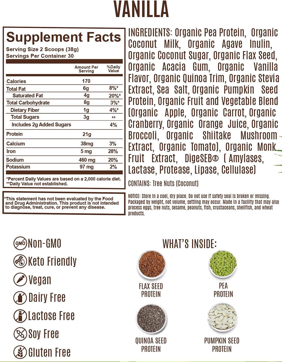 Organic Plant-Based Protein Powder - Vegan Chocolate or Vanilla, Non-GMO, Gluten-Free, Dairy-Free - 2.5lb (1,140g) Powder - Thriv THriV Nutrition
