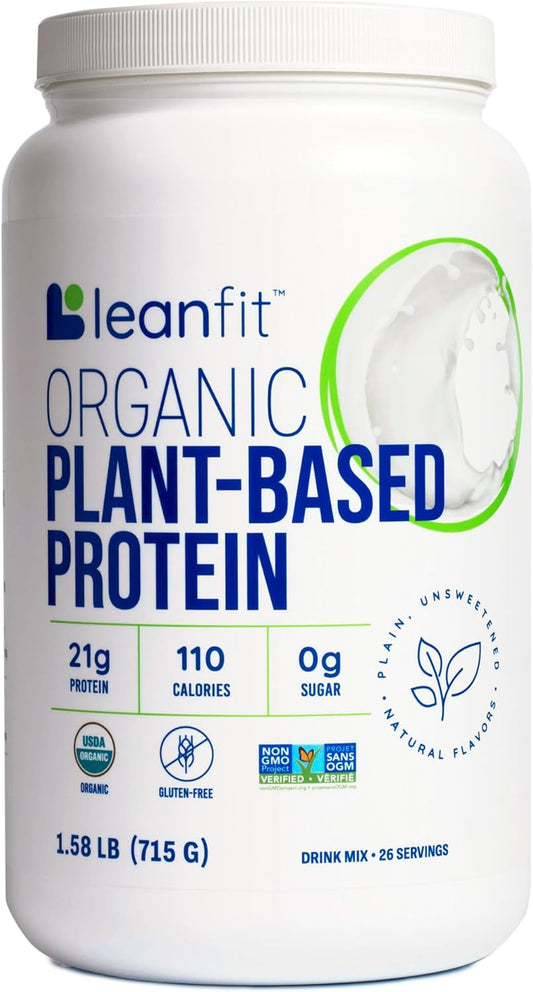 Organic Plant-Based Protein Powder, Unflavored - 21g Vegan Protein, 26 Servings, 1.58lb Tub - Low Calorie, Soy-Free, Gluten-Free, Lactose-Free, Sugar-Free, Non-GMO