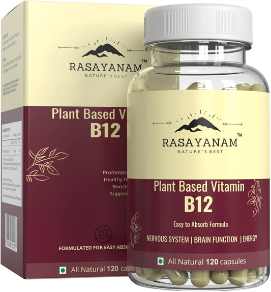 Organic Plant Based Vitamin B12 Supplement (120 Capsules) for Men & Women | Supports Nervous System & Brain Function in Vegetarians & Vegans