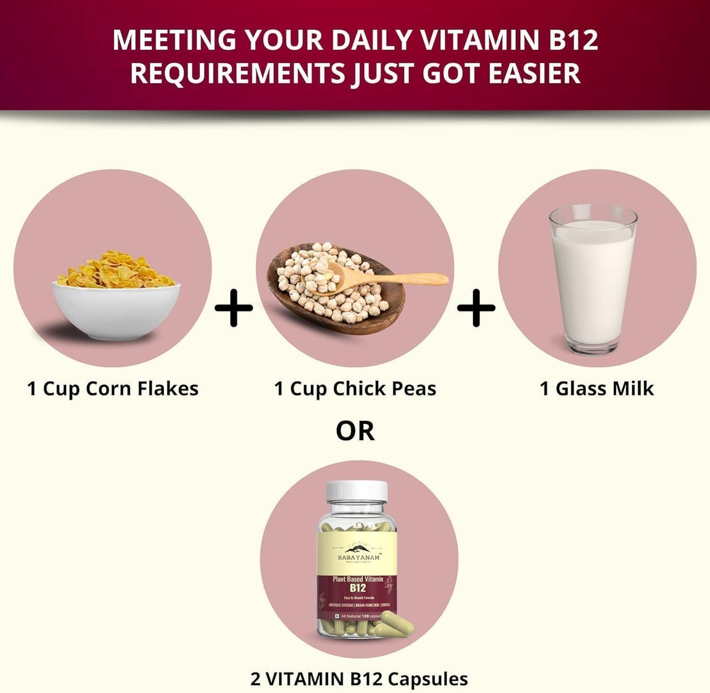 Organic Plant Based Vitamin B12 Supplement (120 Capsules) for Men & Women | Supports Nervous System & Brain Function in Vegetarians & Vegans