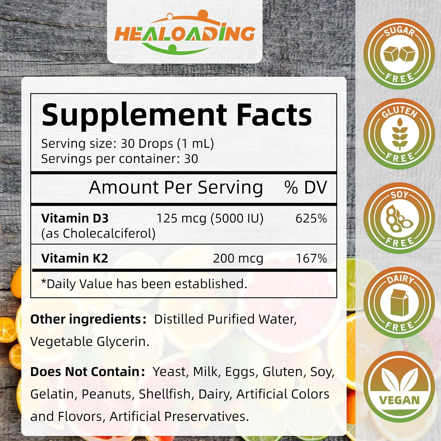 Organic Plant-Based Vitamin D3 K2 Drops for Immune Support and Bone Health - 5000 IU D3, 200 mcg K2 Liquid Supplement