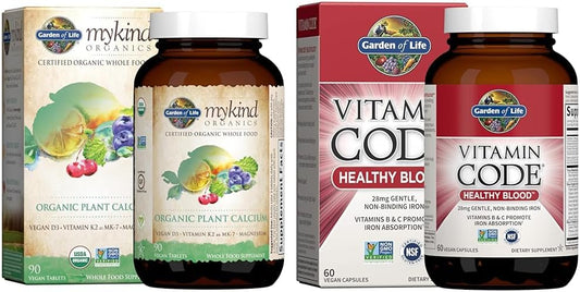 Organic Plant Calcium with Magnesium, Vitamin D3, K2 MK7, and Iron for Anemia Support by Garden of Life