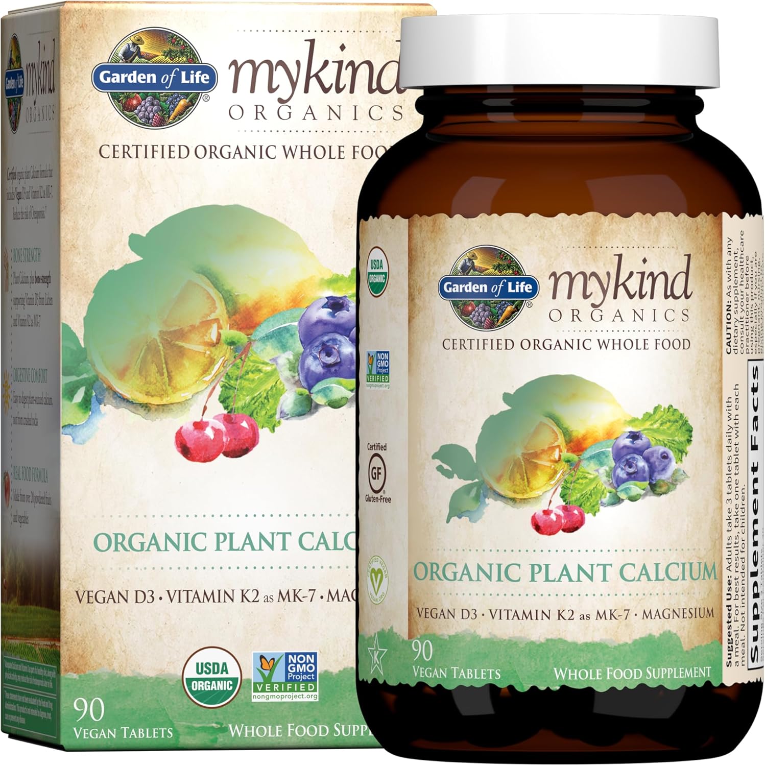 Organic Plant Calcium with Magnesium, Vitamin D3, K2 MK7, and Iron for Anemia Support by Garden of Life