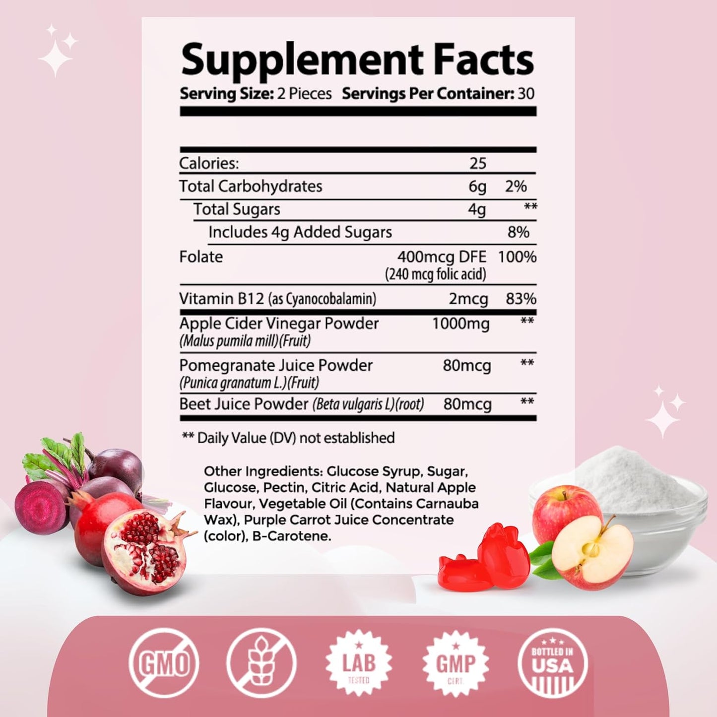 Organic Post Natal Vitamins for Breast Milk Supply Increase and Energy Boost - Apple Cider Vinegar Gummies with Folate and Vitamin B12 for Digestion and Radiant Hair & Skin