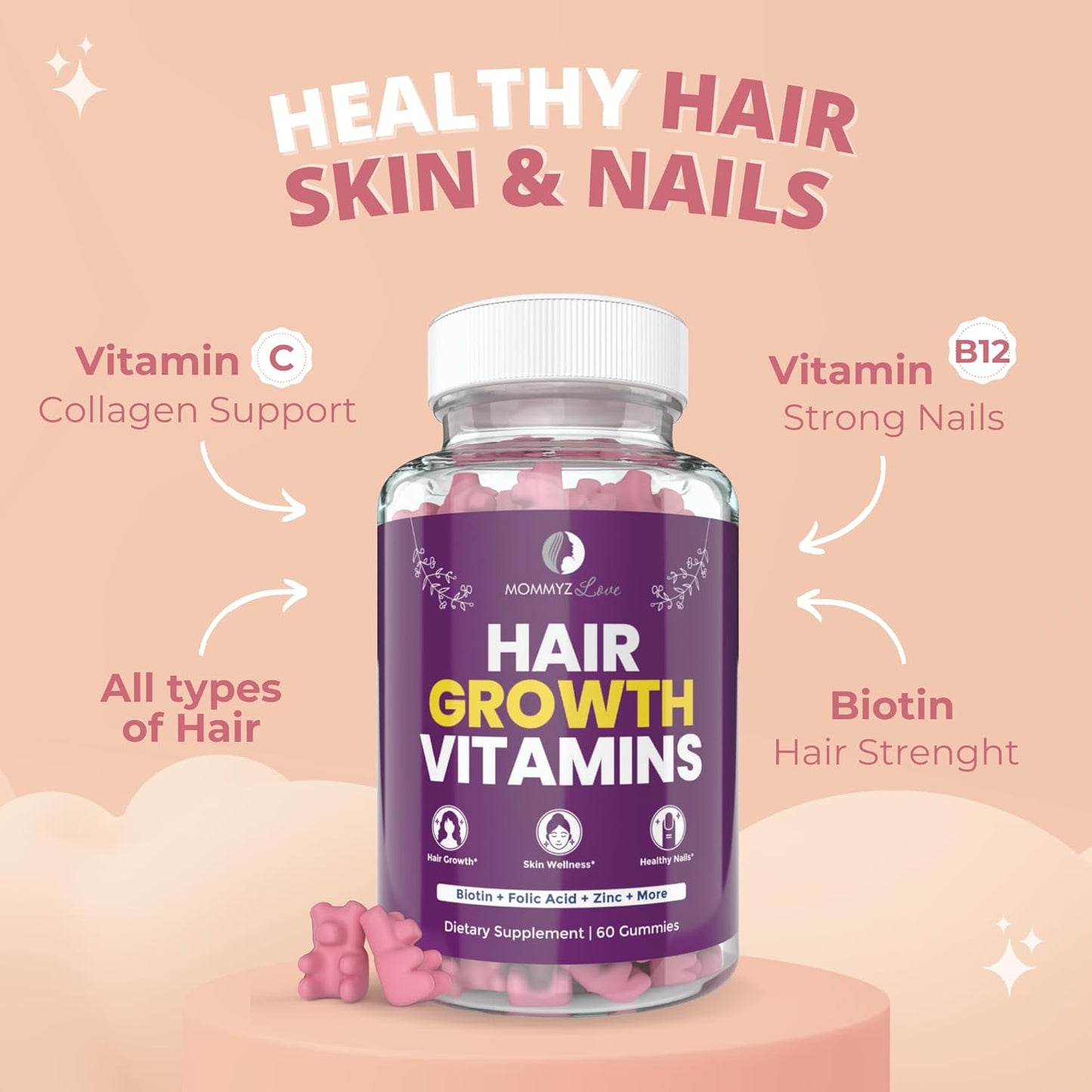 Organic Postnatal Lactation Supplement with Biotin Gummies for Hair, Skin, Nails, Milk Supply, and Energy Boost