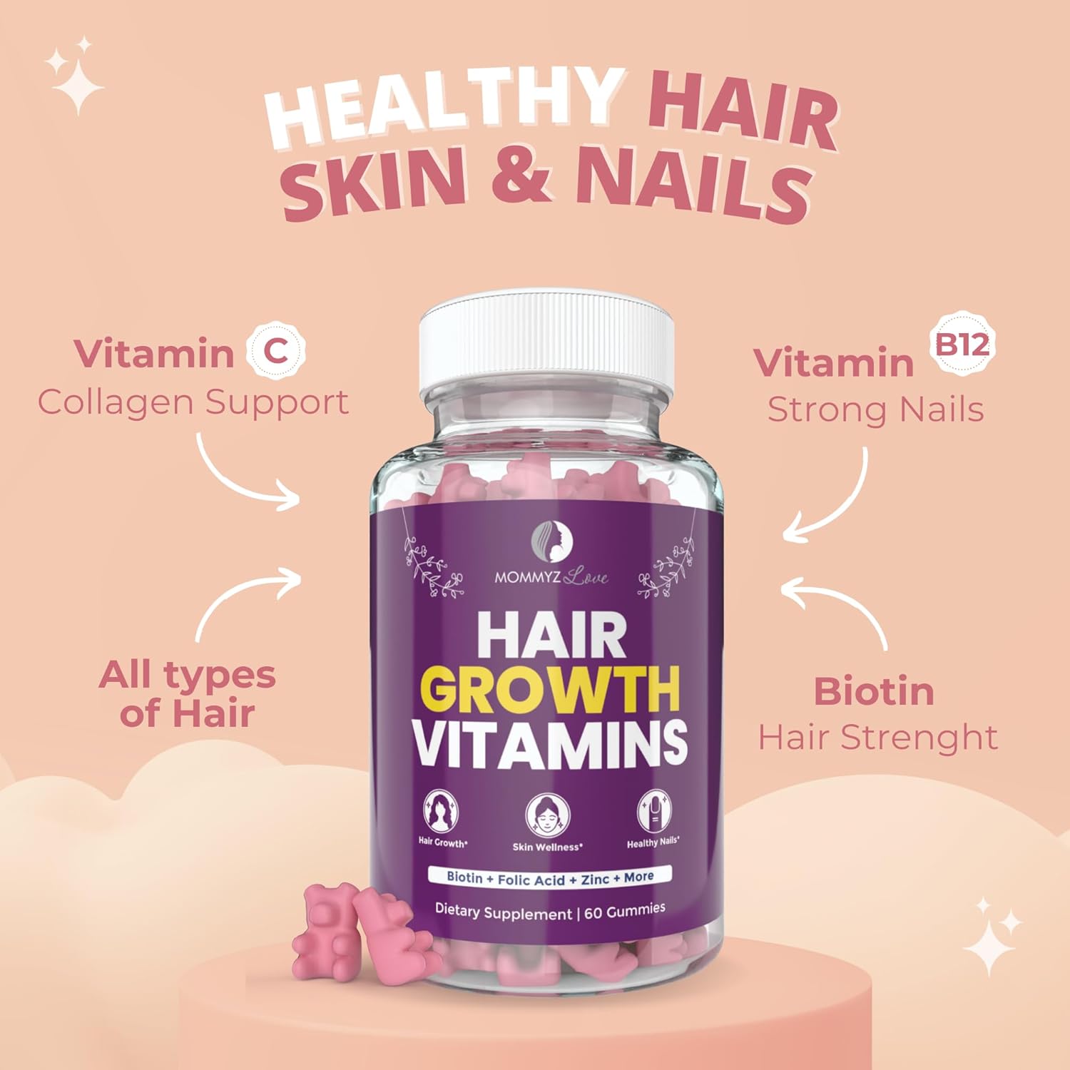 Organic Postnatal Lactation Supplement with Biotin Gummies for Hair, Skin, Nails, Milk Supply, and Energy Boost