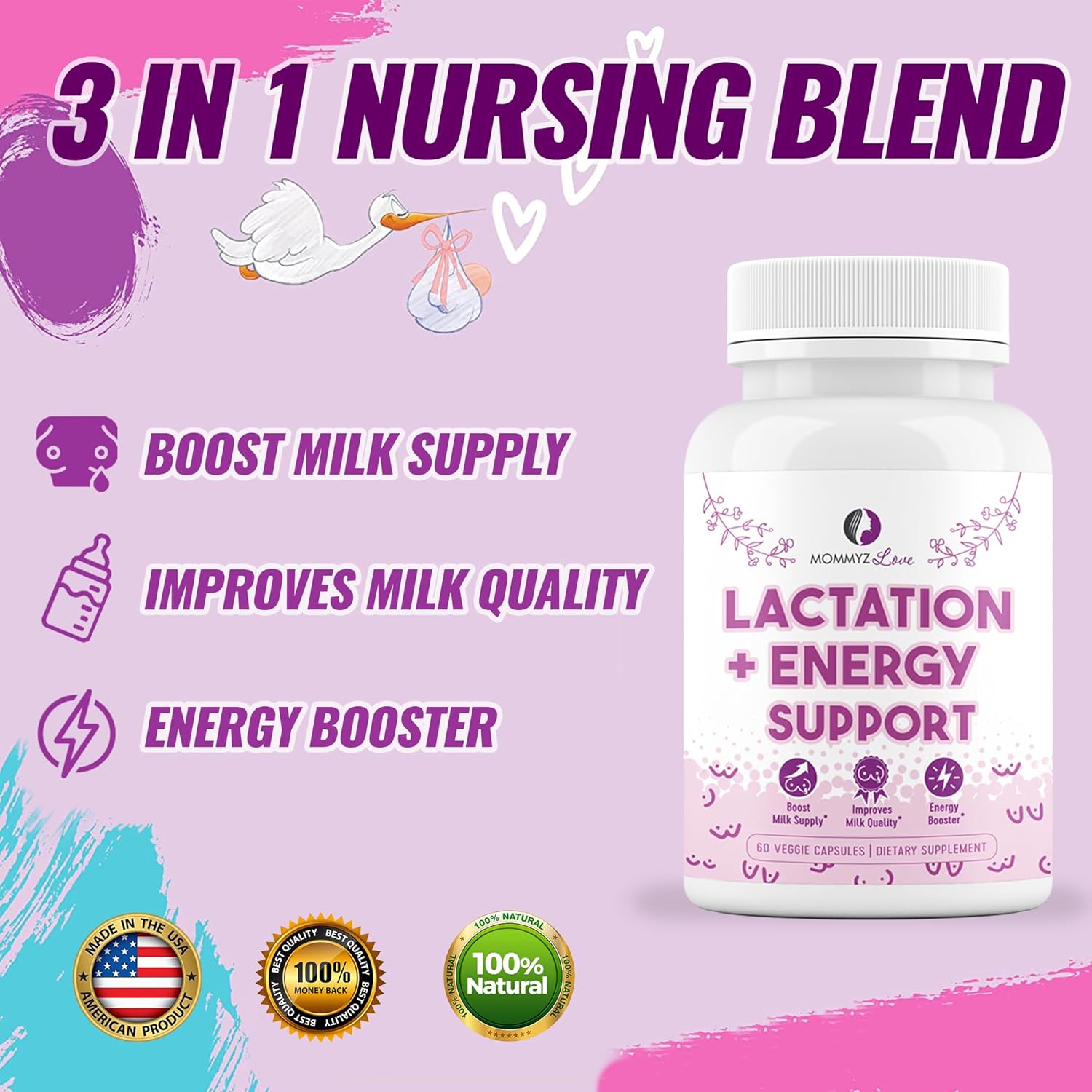 Organic Postnatal Lactation Supplement with Biotin Gummies for Hair, Skin, Nails, Milk Supply, and Energy Boost