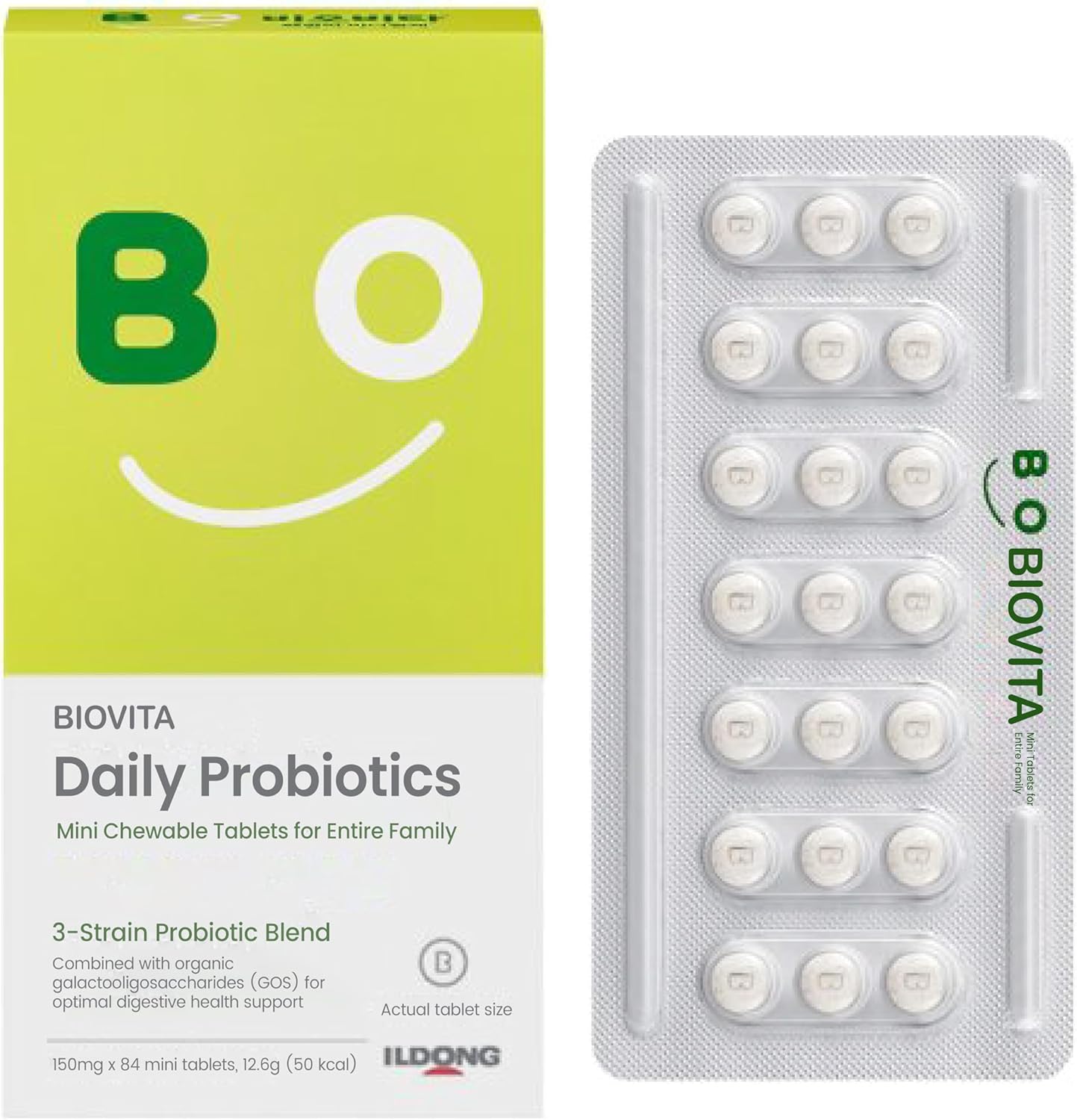 Organic Prebiotic Family Probiotic Mini Tablets (84ct, 28 Days) - Chewable Synbiotic Supplement for Gut Health & Digestion