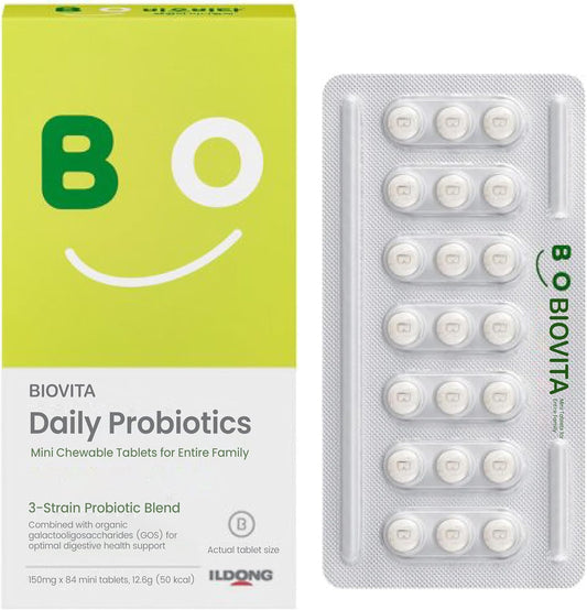 Organic Prebiotic Family Probiotic Mini Tablets (84ct, 28 Days) - Chewable Synbiotic Supplement for Gut Health & Digestion