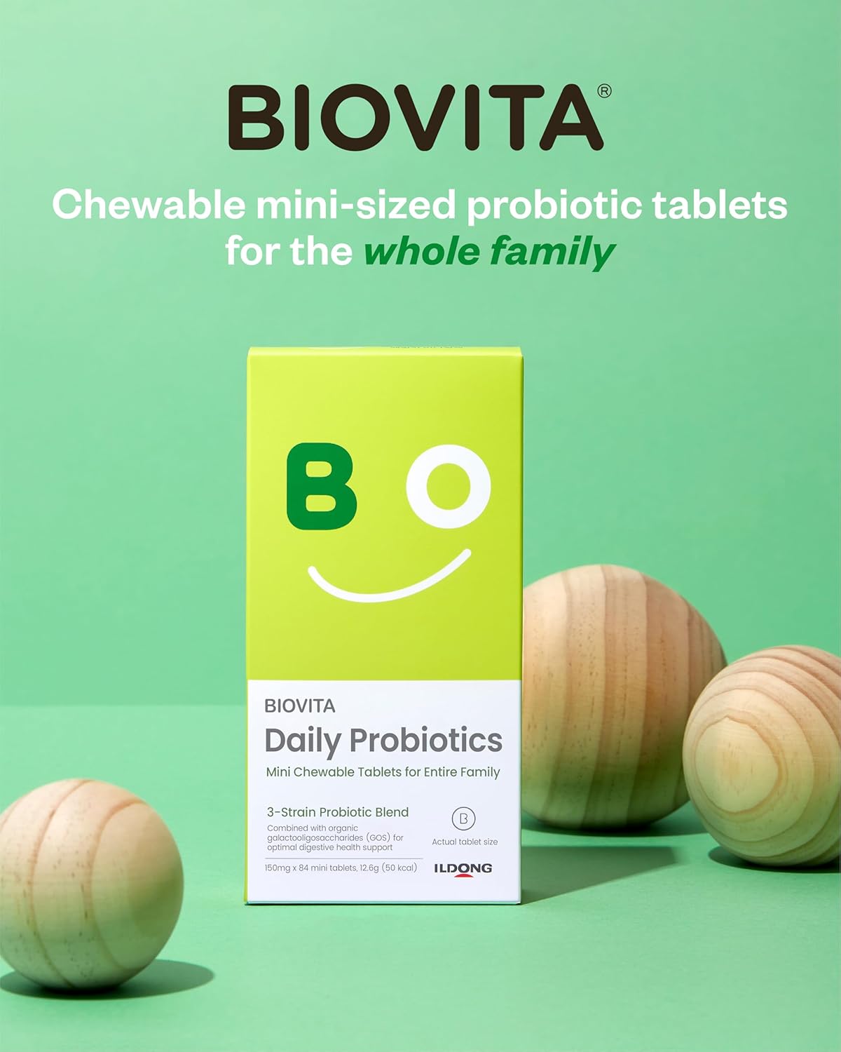 Organic Prebiotic Family Probiotic Mini Tablets (84ct, 28 Days) - Chewable Synbiotic Supplement for Gut Health & Digestion