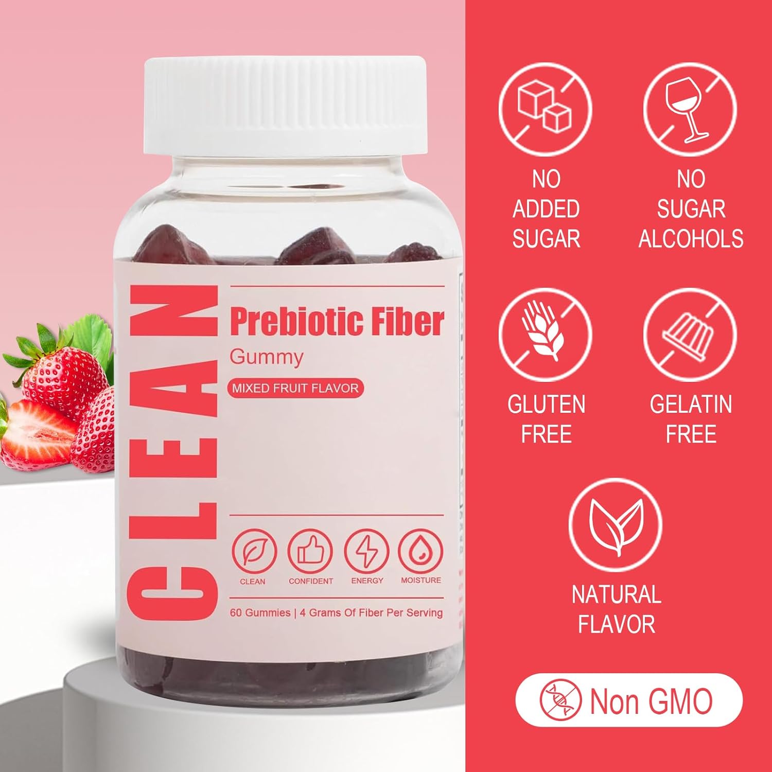 Organic Prebiotic Fiber Gummies for Men - 60 Count - Digestive Gut Health Supplement with Clean Ingredients