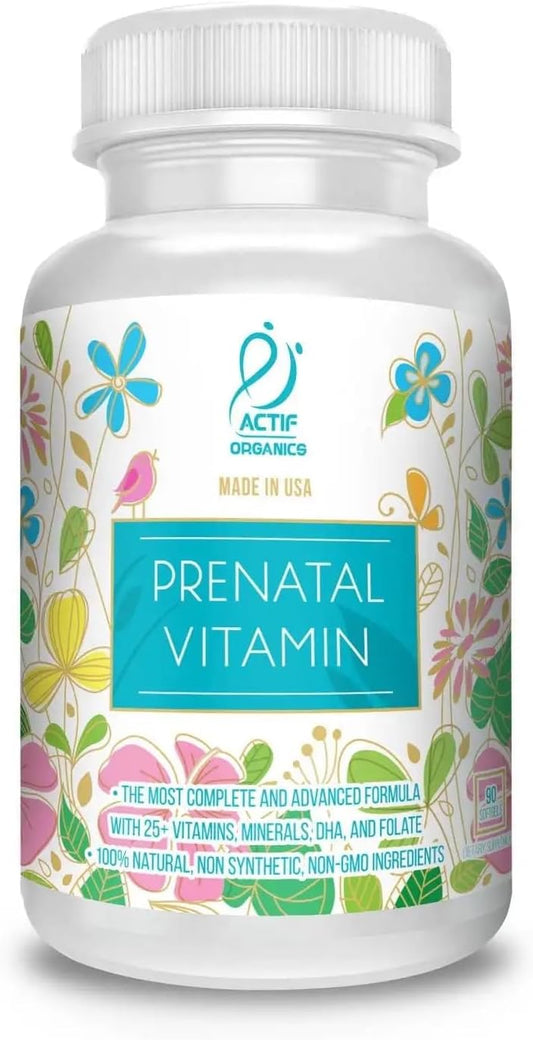 Organic Prenatal Vitamin with 30+ Vitamins, DHA, EPA, Omega 3, Herbal Blend - Non-GMO, 90 Count