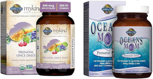 Organic Prenatal Vitamin with Folate & Omega-3 Fish Oil for Energy & Healthy Baby - Strawberry Flavor