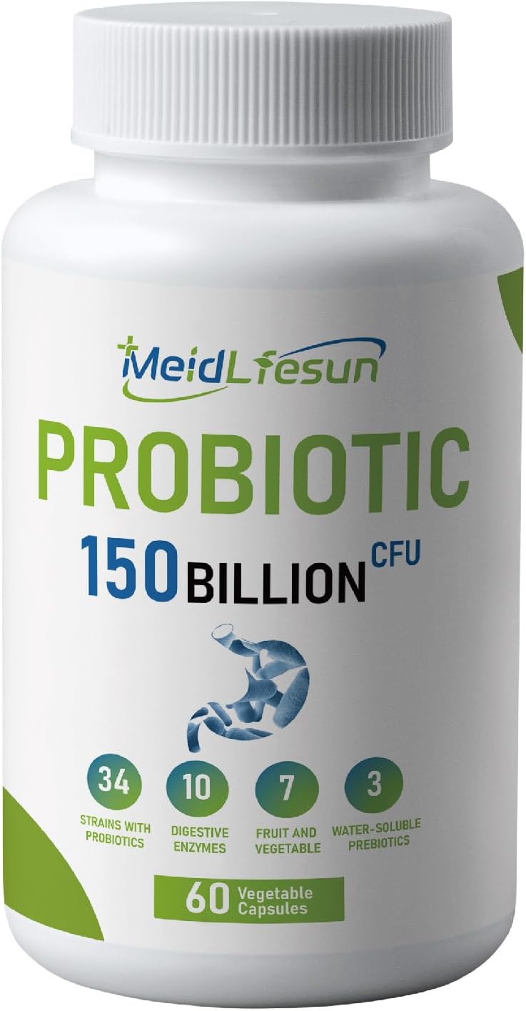 Organic Probiotic & Prebiotic 150 Billion CFU 34 Strains Digestive Enzymes 60 Vegan Capsules