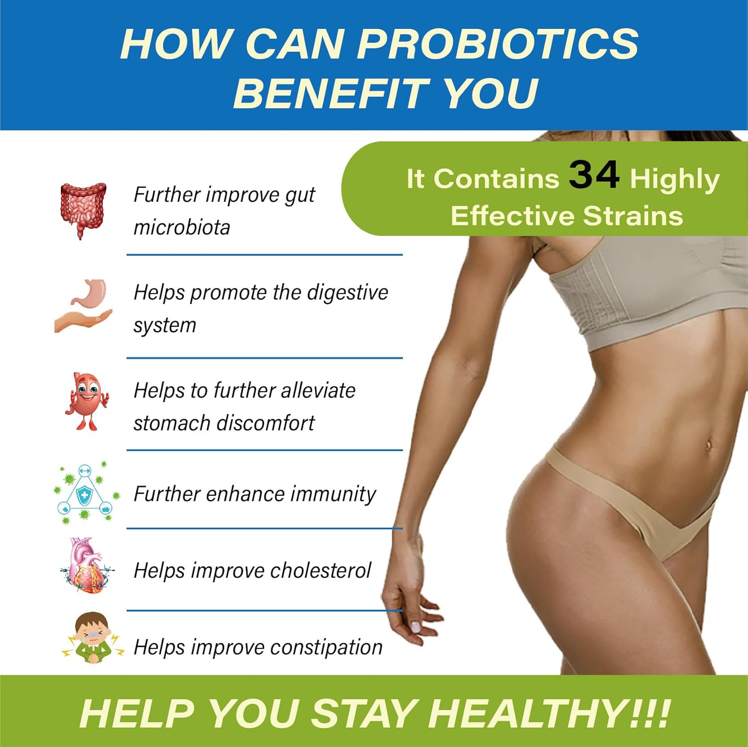 Organic Probiotic & Prebiotic 150 Billion CFU 34 Strains Digestive Enzymes 60 Vegan Capsules