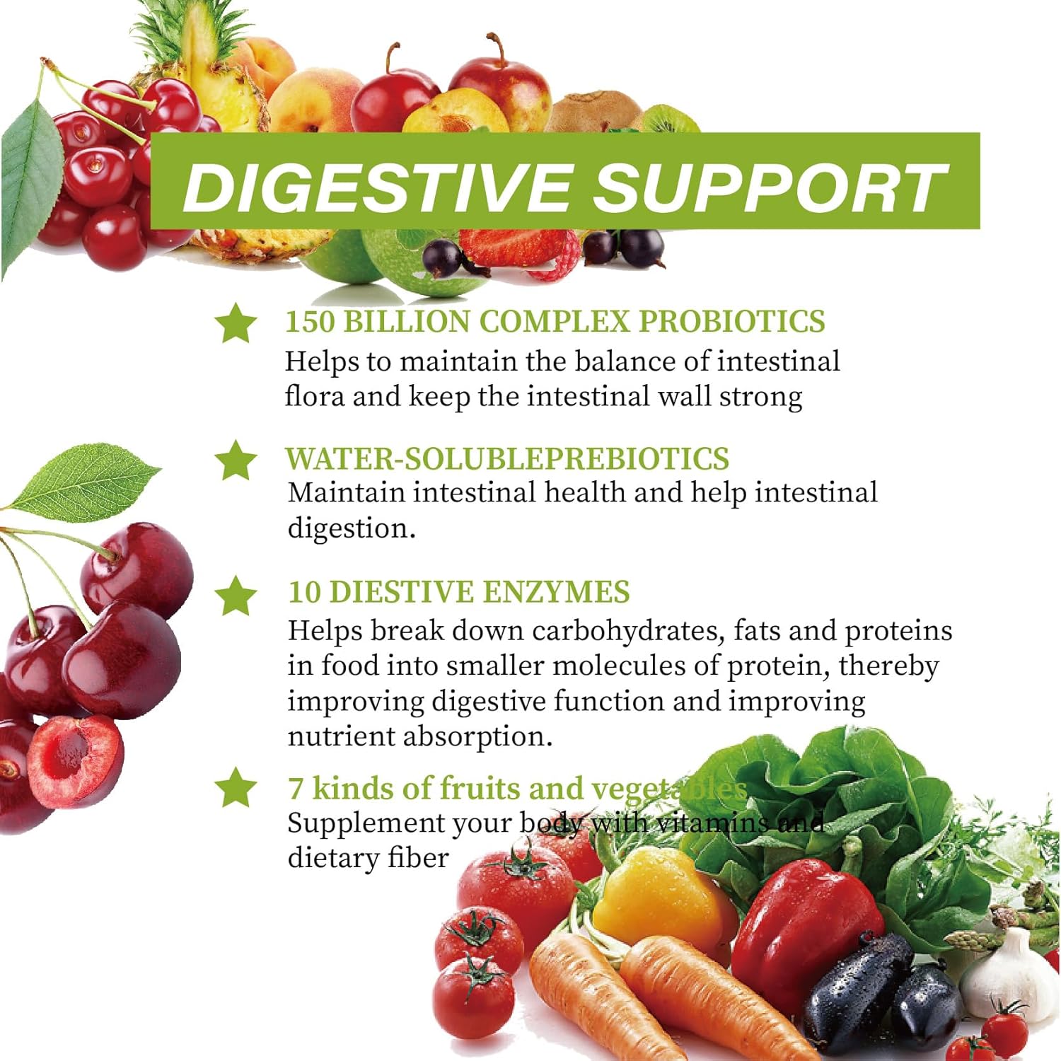 Organic Probiotic & Prebiotic 150 Billion CFU 34 Strains Digestive Enzymes 60 Vegan Capsules
