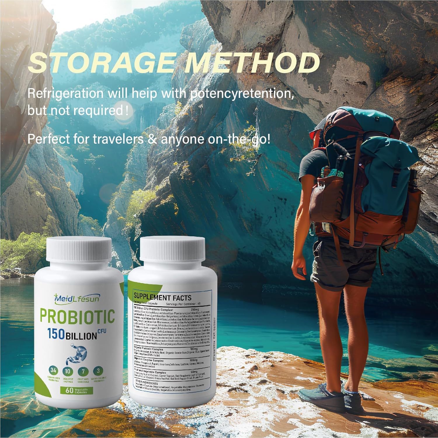 Organic Probiotic & Prebiotic 150 Billion CFU 34 Strains Digestive Enzymes 60 Vegan Capsules