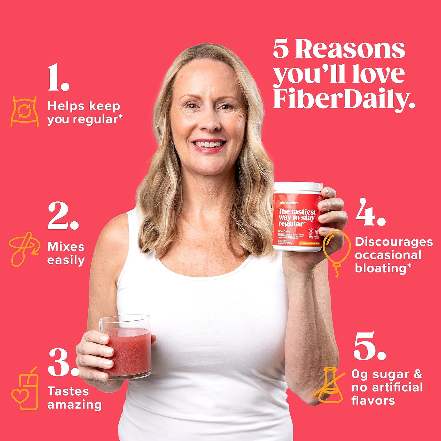 Organic Psyllium Husk Fiber Powder with Agave Inulin & Sunfiber® Guar Gum - Strawberry Lemonade Drink, Sugar-Free, Soluble & Prebiotic Fiber Supplement - Vegan - 1 Month Supply