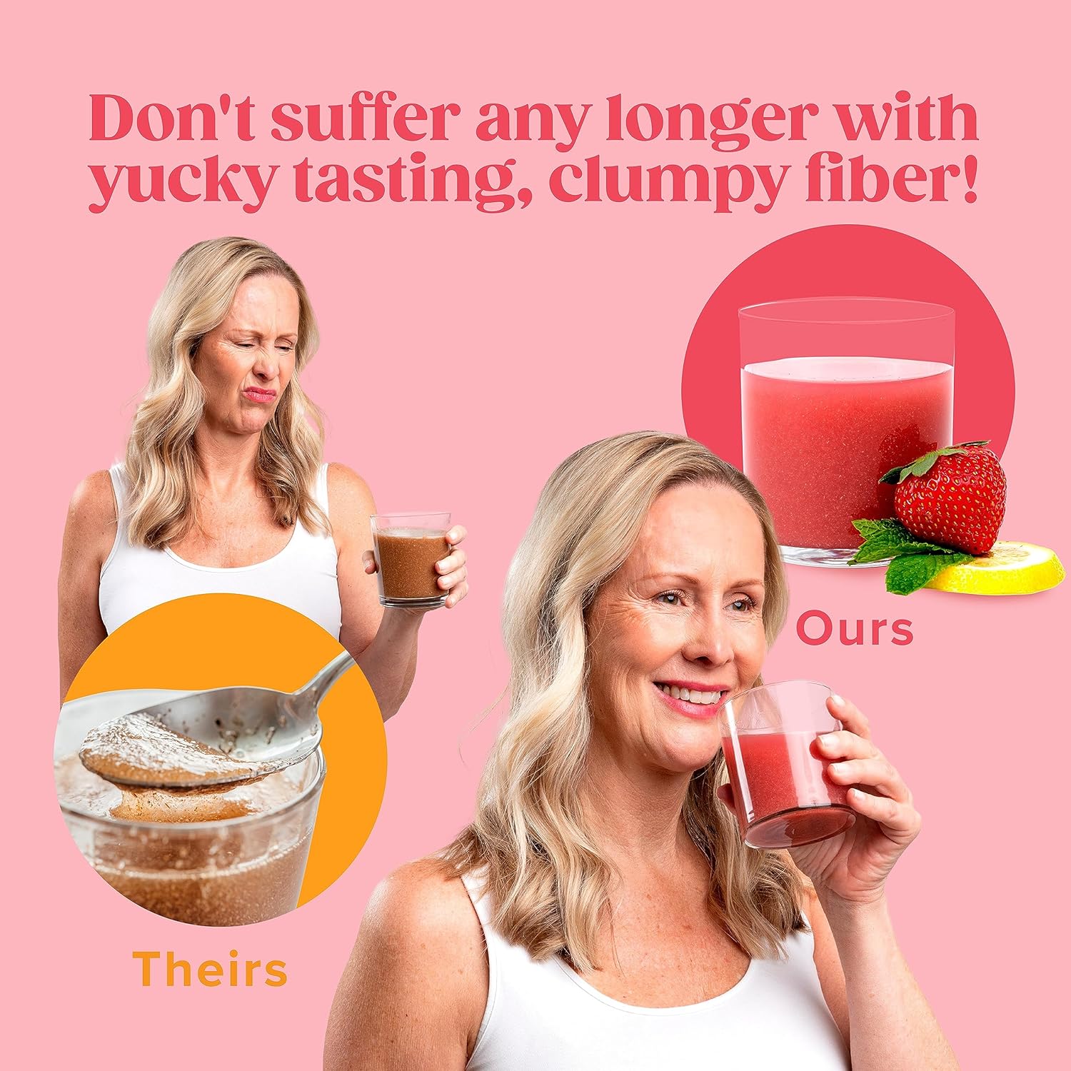 Organic Psyllium Husk Fiber Powder with Agave Inulin & Sunfiber® Guar Gum - Strawberry Lemonade Drink, Sugar-Free, Soluble & Prebiotic Fiber Supplement - Vegan - 1 Month Supply