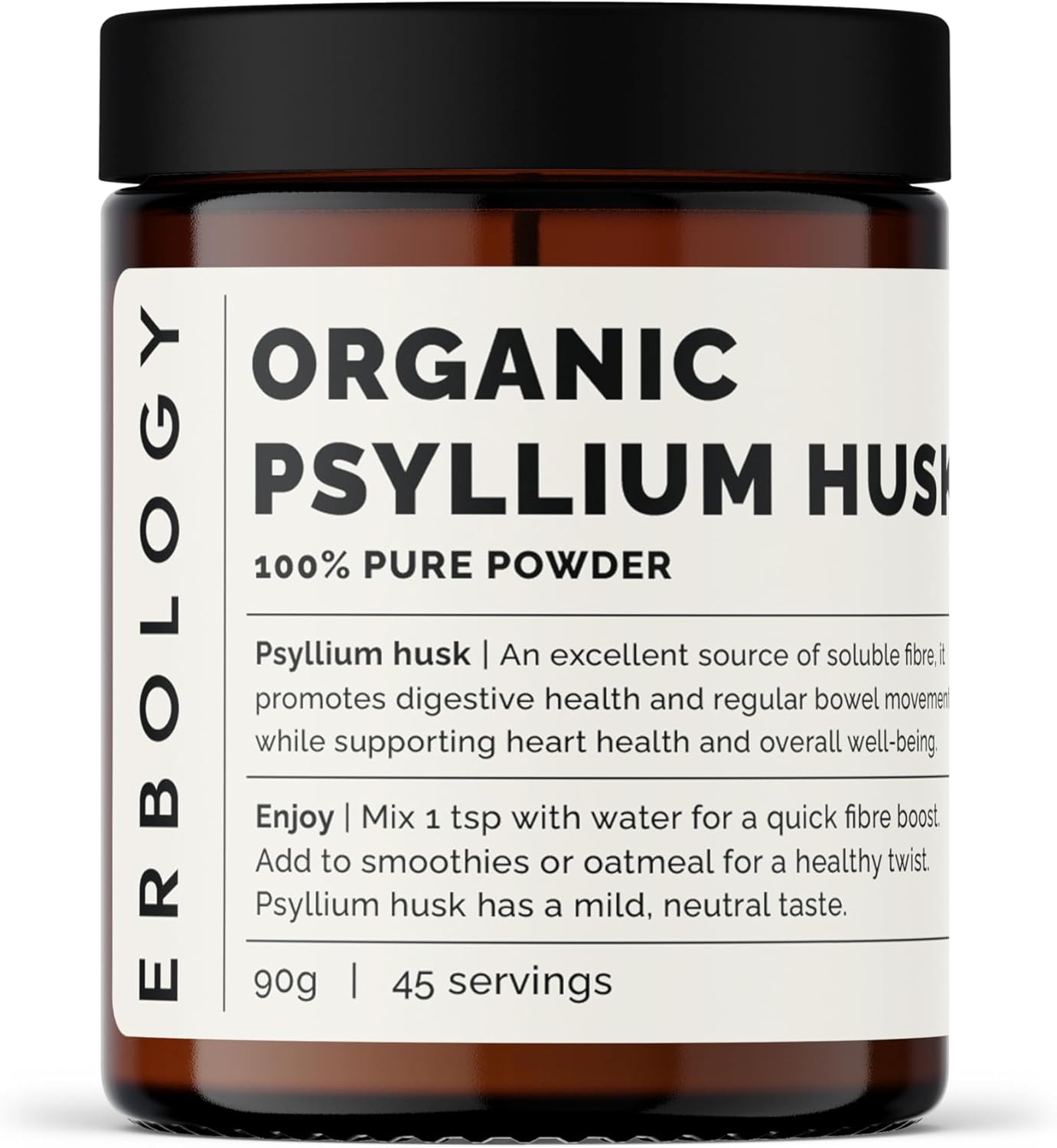Organic Psyllium Husk Powder 3.2 oz - 45 Servings - Digestive Health Support - Sustainably Sourced from India - Small Batch Vegan Supplement