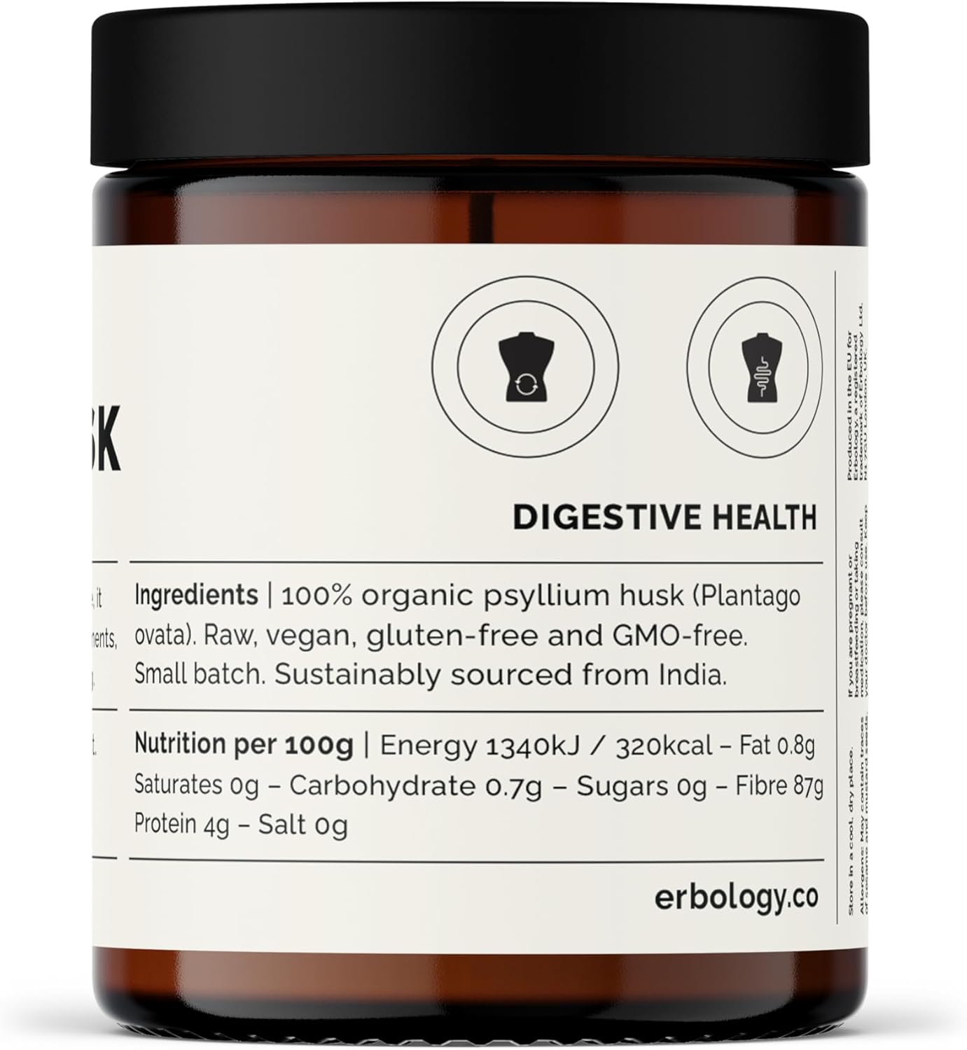 Organic Psyllium Husk Powder 3.2 oz - 45 Servings - Digestive Health Support - Sustainably Sourced from India - Small Batch Vegan Supplement