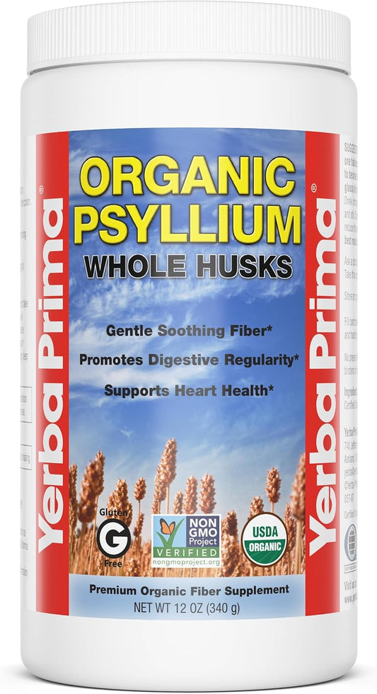 Organic Psyllium Whole Husks by Yerba Prima - 12 oz, Non GMO, Certified Organic Fiber Supplement