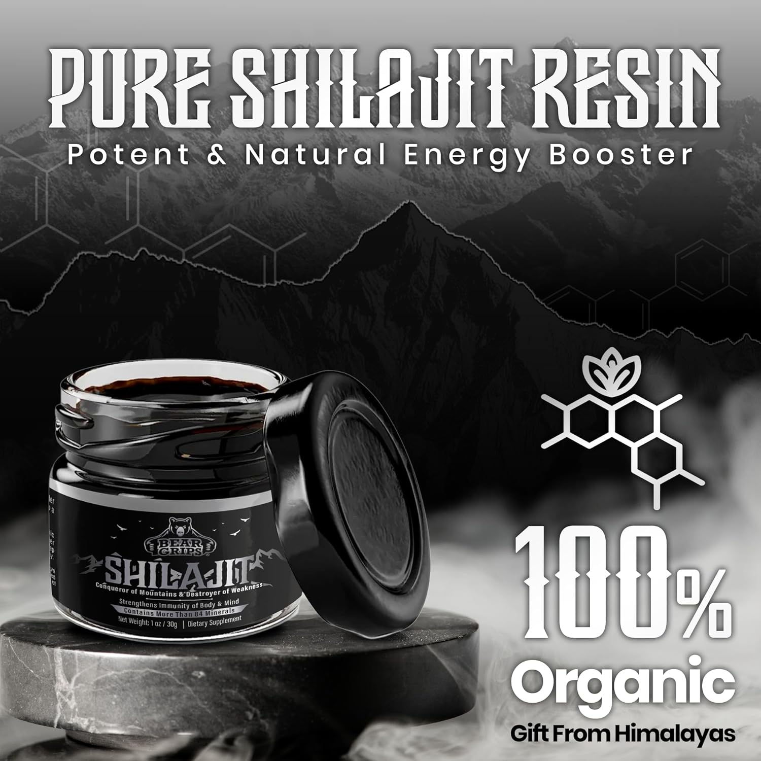 Organic Pure Himalayan Shilajit Supplement with 85+ Trace Minerals - 30g Resin for Men - Boost Metabolism and Immune System