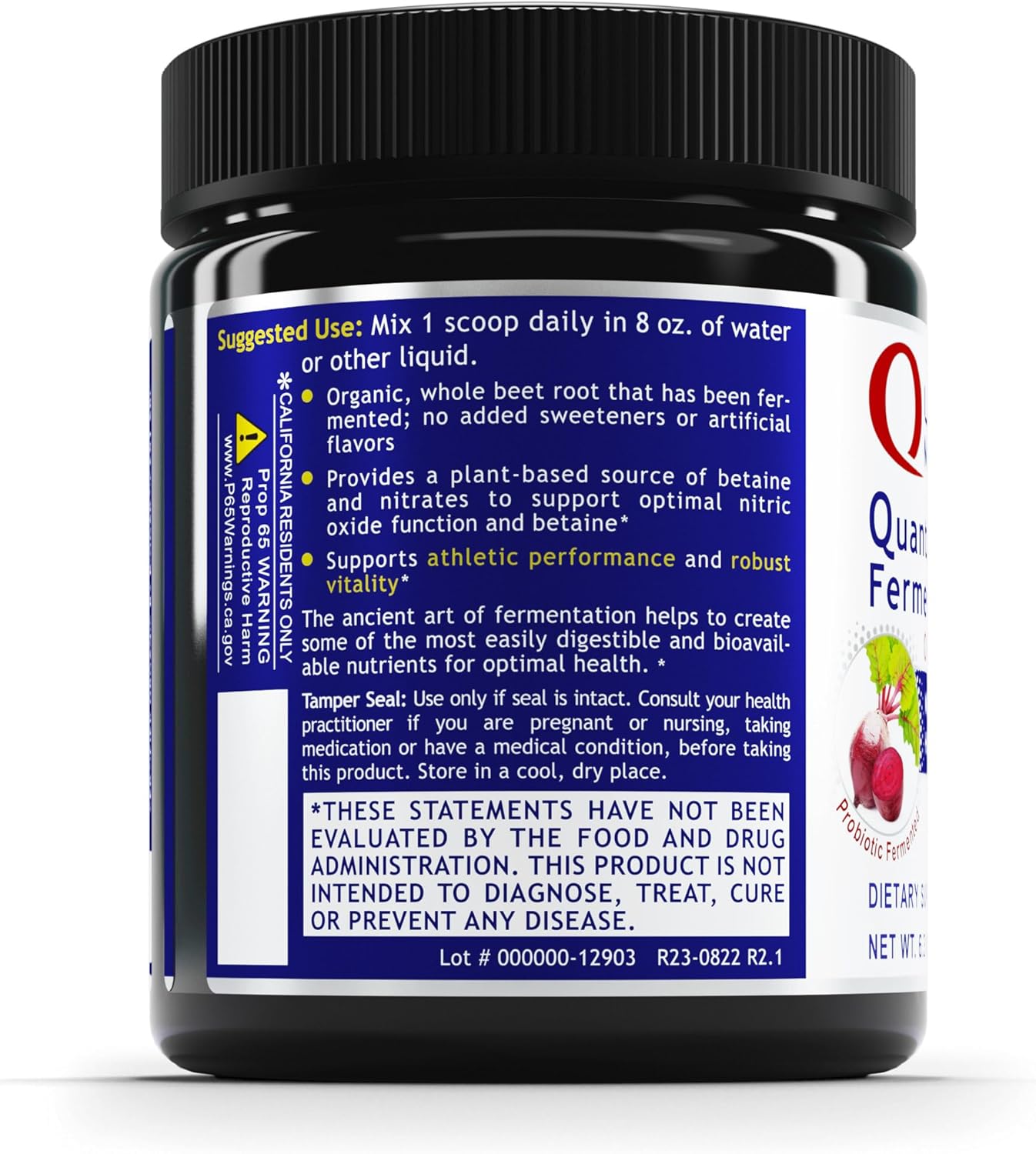 Organic QNL Qultured Fermented Beet Root Powder for Heart Health and Immune Support - Vegan Nitrate-Rich Supplement - 6.3 oz