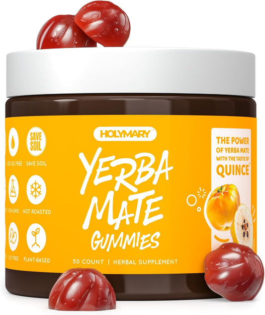 Organic Quince Yerba Mate Gummies - Caffeine-Free, Vegan, Non-GMO, Gluten-Free, Kosher. 50 Delicious Supplement Gummies.