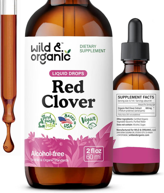 Organic Red Clover Extract Drops 600mg - Liquid Supplement for Women - 1-Month Supply - Vegan and Alcohol-Free - 2 fl oz