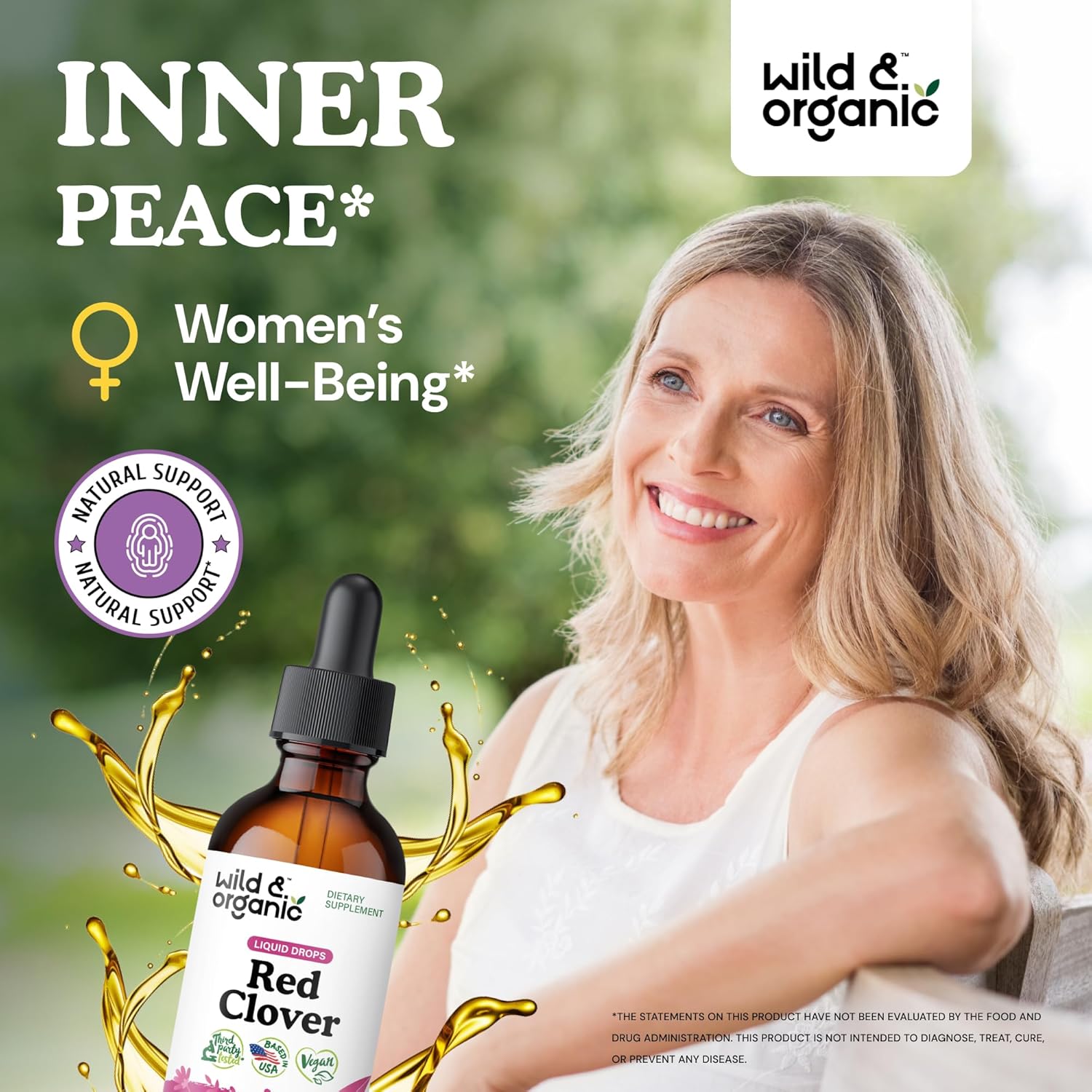 Organic Red Clover Extract Drops 600mg - Liquid Supplement for Women - 1-Month Supply - Vegan and Alcohol-Free - 2 fl oz