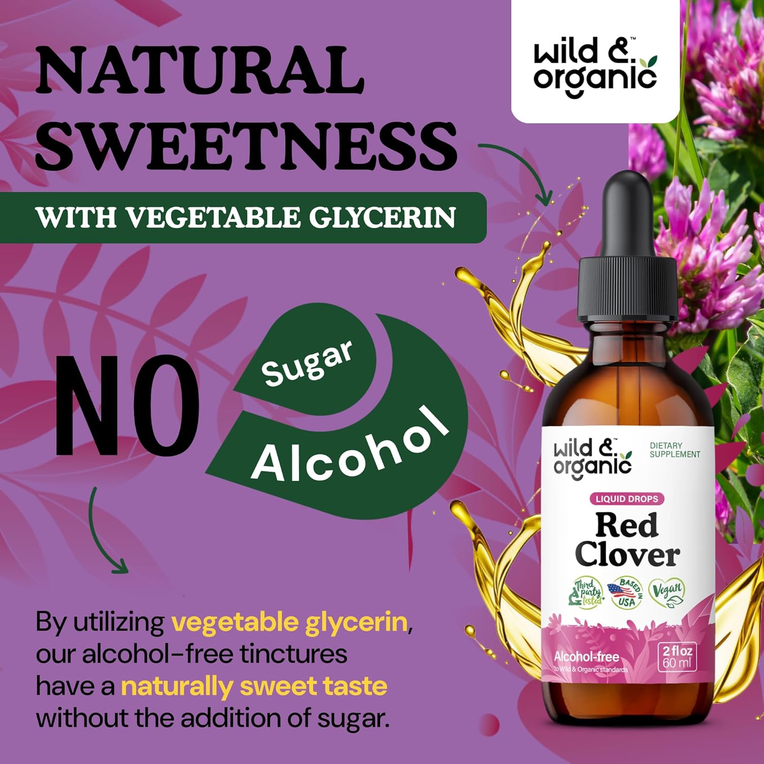 Organic Red Clover Extract Drops 600mg - Liquid Supplement for Women - 1-Month Supply - Vegan and Alcohol-Free - 2 fl oz