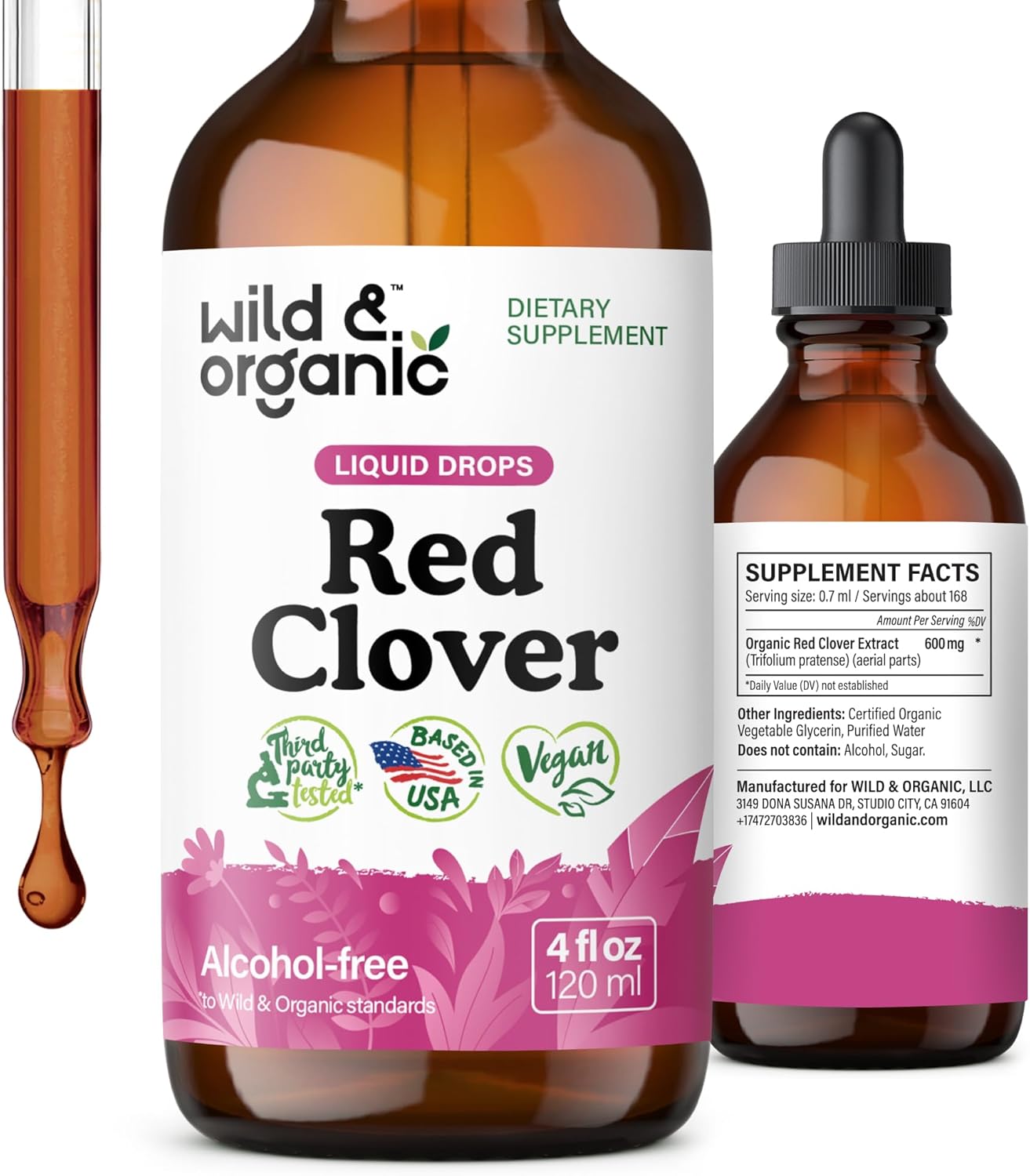 Organic Red Clover Tincture 600mg - Liquid Herbal Supplement for Women - 2-Month Supply - Vegan & Alcohol-Free - 4 fl oz