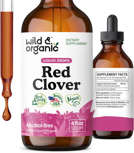 Organic Red Clover Tincture 600mg - Liquid Herbal Supplement for Women - 2-Month Supply - Vegan & Alcohol-Free - 4 fl oz
