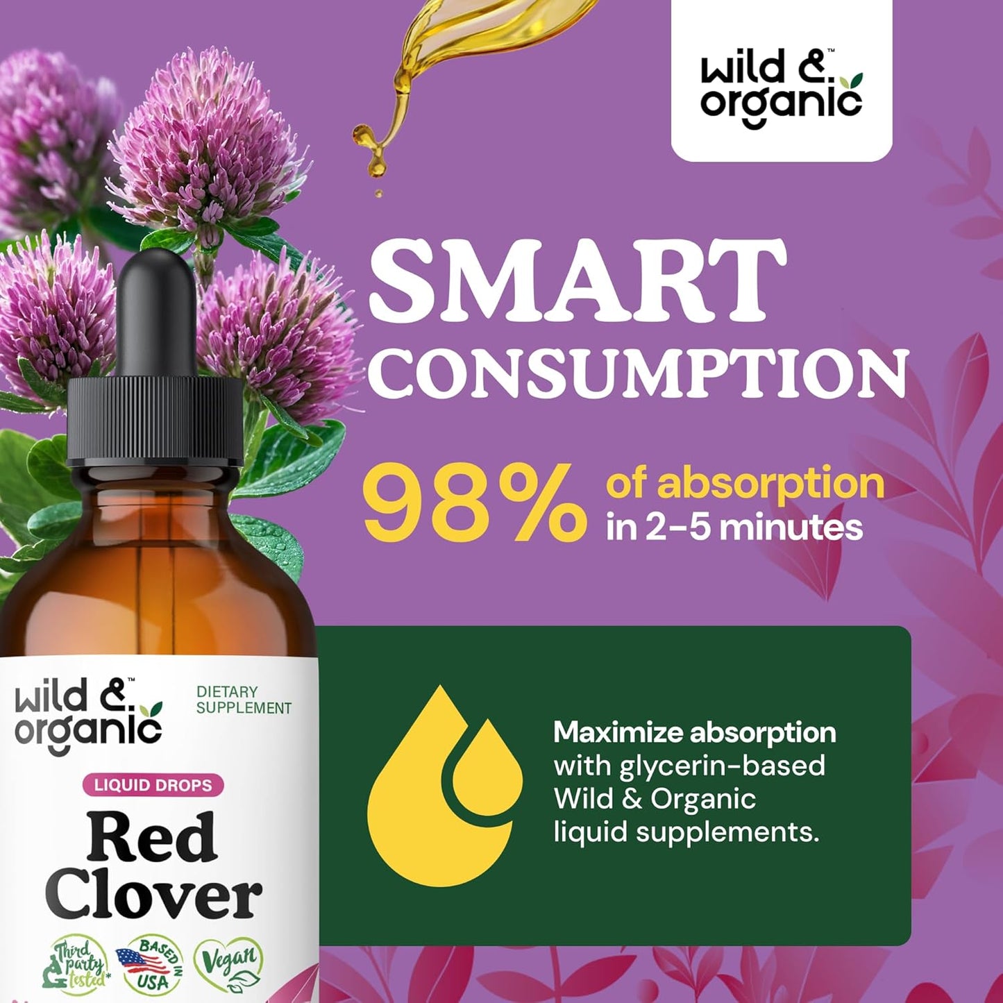 Organic Red Clover Tincture 600mg - Liquid Herbal Supplement for Women - 2-Month Supply - Vegan & Alcohol-Free - 4 fl oz